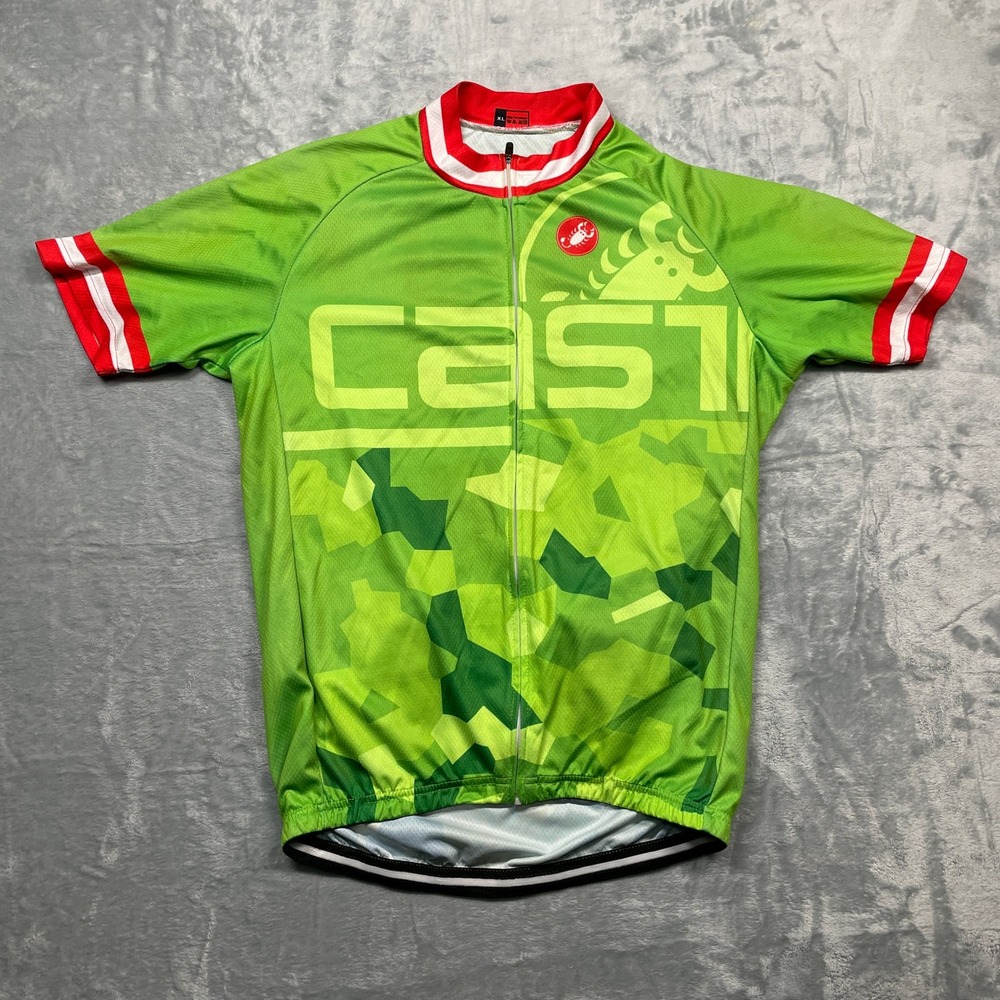 Castelli Cycling Jersey Mens XL Green Camo Short Sleeve Full Zip Biking Shirt